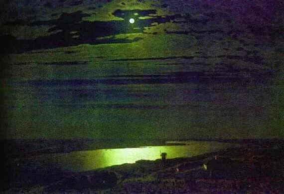 Картина ночь на днепре фото Arkhip Ivanovich Kuindzhi, Moonlight Night on Dneper, 1880 Art: Kuindzhi, Arkhip