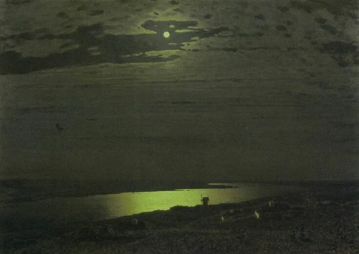 Картина ночь на днепре фото Kuinji - Moonlit Night on the Dnieper Landscape, Russian landscape, Painting