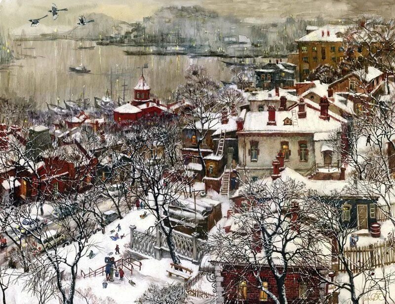Картина по фото владивосток Похожее изображение City painting, Painting, Art studios