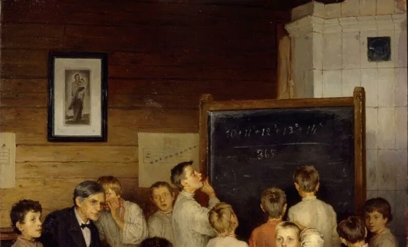 Картина устный счет в сельской школе фото Картина Богданова - Бельского "Устный счет"