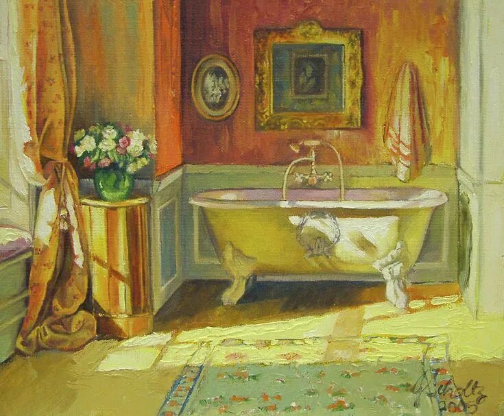 Картина в интерьере ванной Victorian Bath Painting - Victorian Bath Fine Art Print - Jonel Scholtz SA Artis