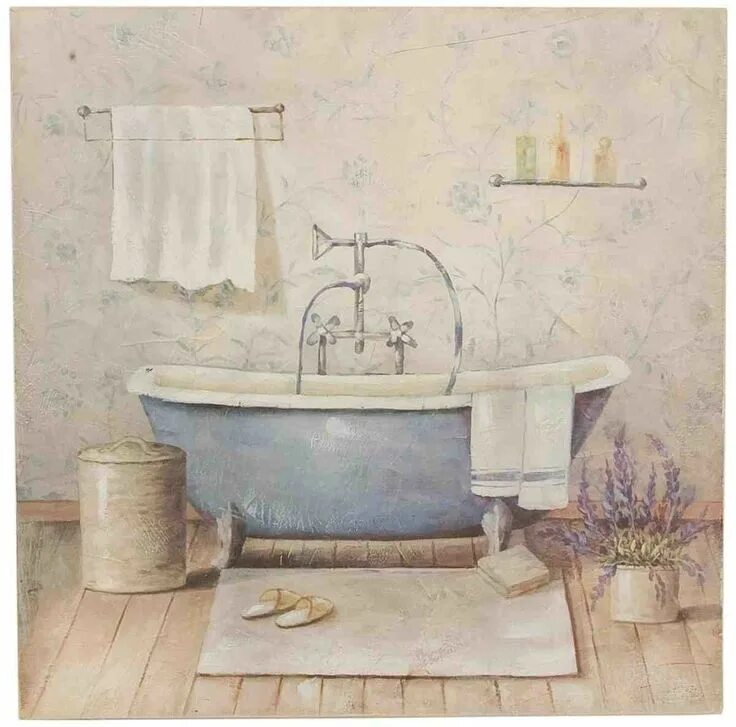 Картина в интерьере ванной 40646 Clayre & Eef - Immagine / quadro - Vasca da bagno - Blu ca. 50 x 50 x 3 cm