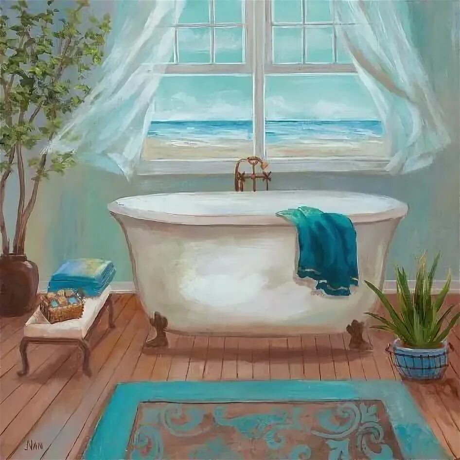 Картина в интерьере ванной Soft Breeze I' Art Print - , Nan Art.com in 2023 Bathroom art, Bath art, Modern 