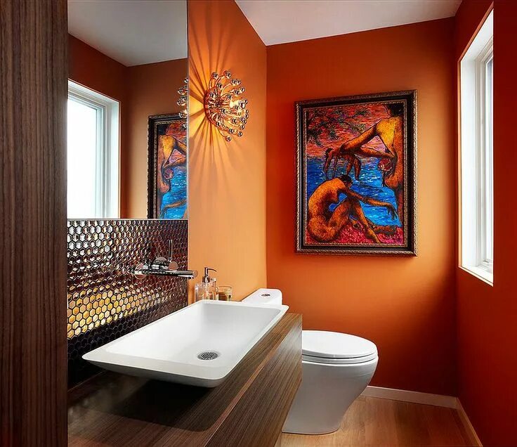 Картина в ванной комнате фото Cheerful Spunk: Enliven Your Powder Room with a Splash of Orange Orange bathroom