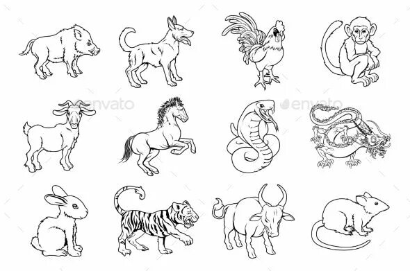 Картинка 12 животных Chinese Zodiac Signs Chinese zodiac signs, Zodiac signs, Chinese zodiac