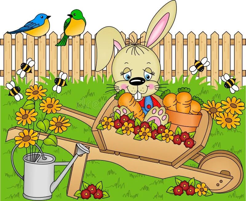 Картинка огорода и животных Rabbit in the garden stock illustration. Illustration of meadow - 23684056