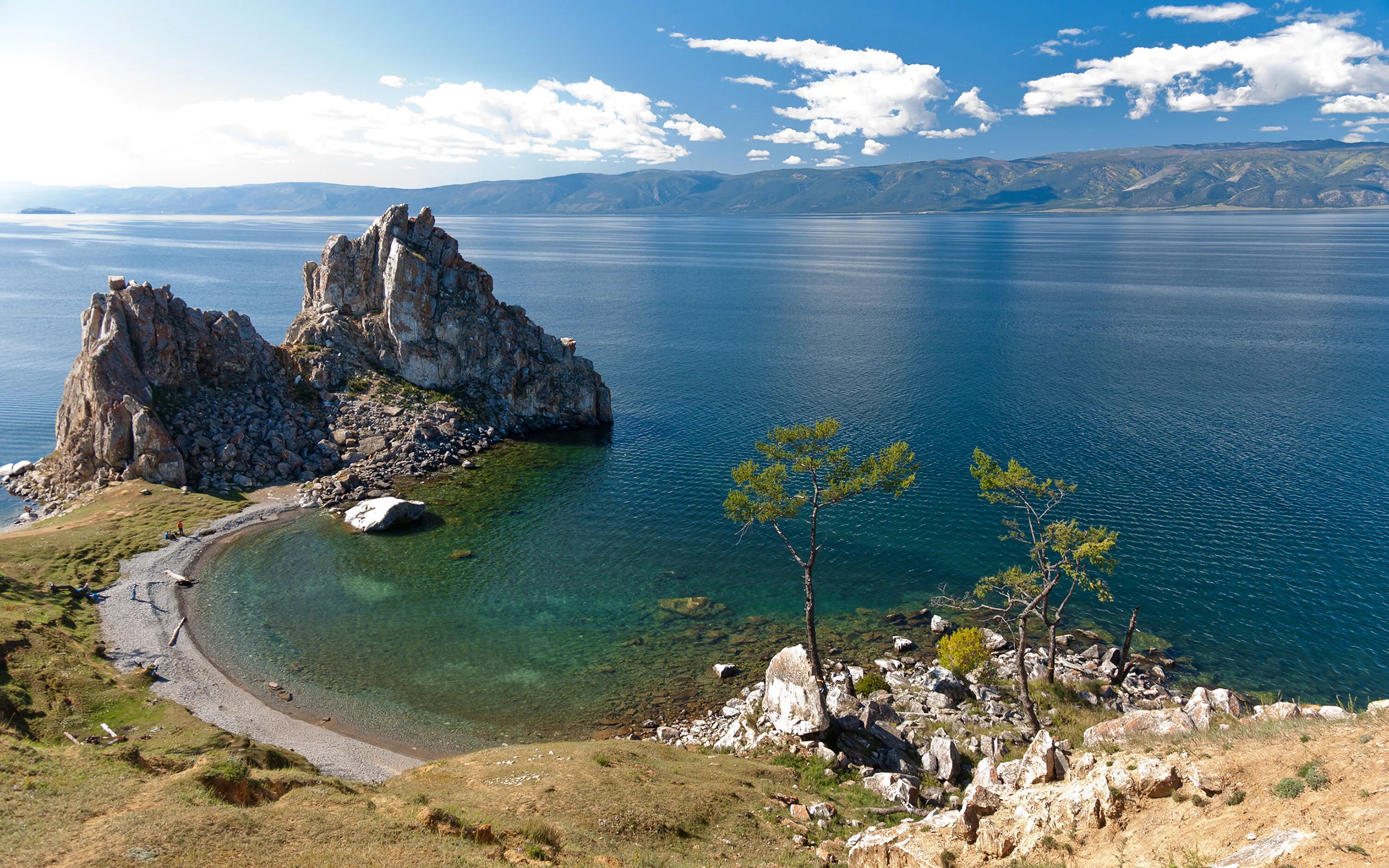 Картинка озера байкал фото Фото Россия Baikal Скала Природа Озеро Пейзаж берег 3840x2400