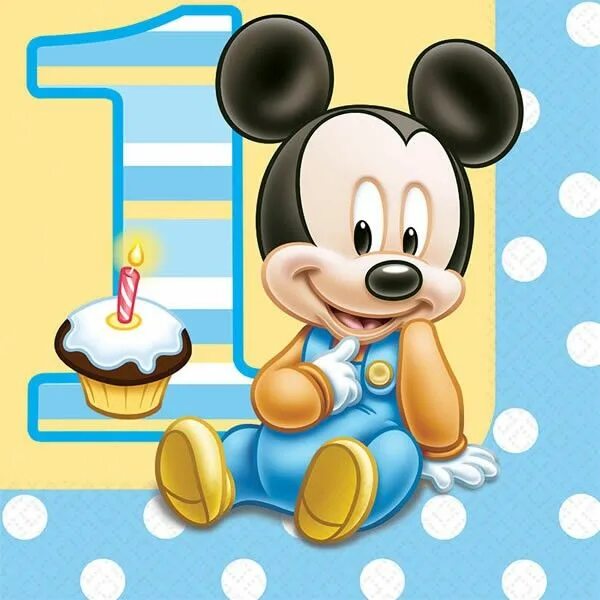 Картинка с днем рождения 1 Mickey Mouse 1st Birthday Party Napkins (Large) Mickey 1st birthdays, Mickey mou