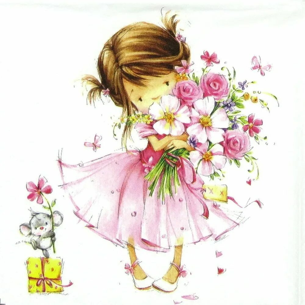 Картинка с днем рождения девочке 7 4x Single Paper Napkins -Little Princess- for Party, Decoupage Decopatch Craft Д