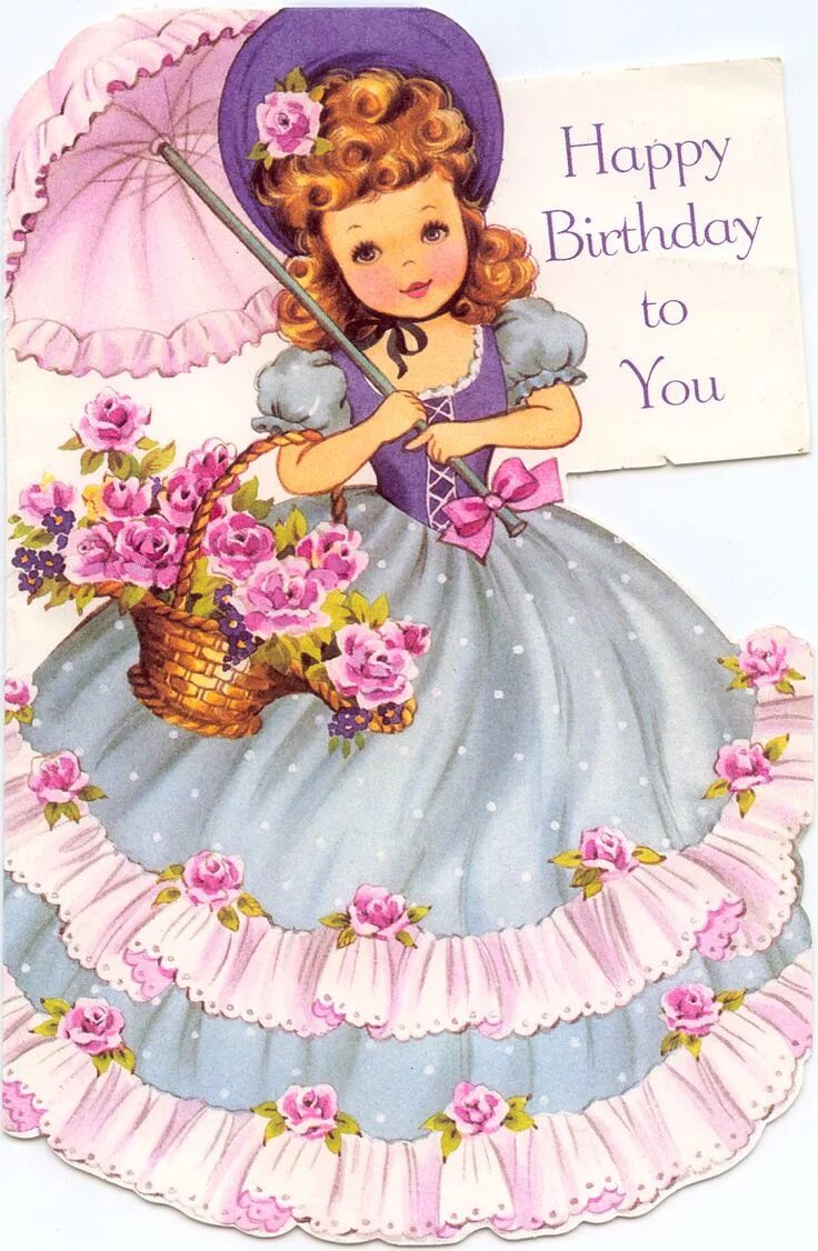 Картинка с днем рождения девочке 7 HAPPPY BIRTHDAY GREETING CARD Happy birthday vintage, Girl birthday cards, Vinta