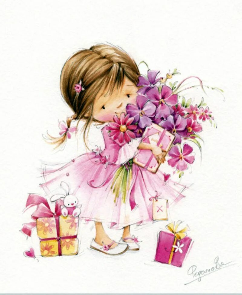 Картинка с днем рождения девочке красивые marina f. Art, Cute drawings, Decoupage
