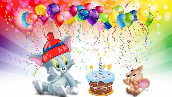 Картинка с днем рождения для детей Tom-And-Jerry-first-birthday-cake-Desktop-HD-Wallpaper-for-Mobile-phones-Tablet-