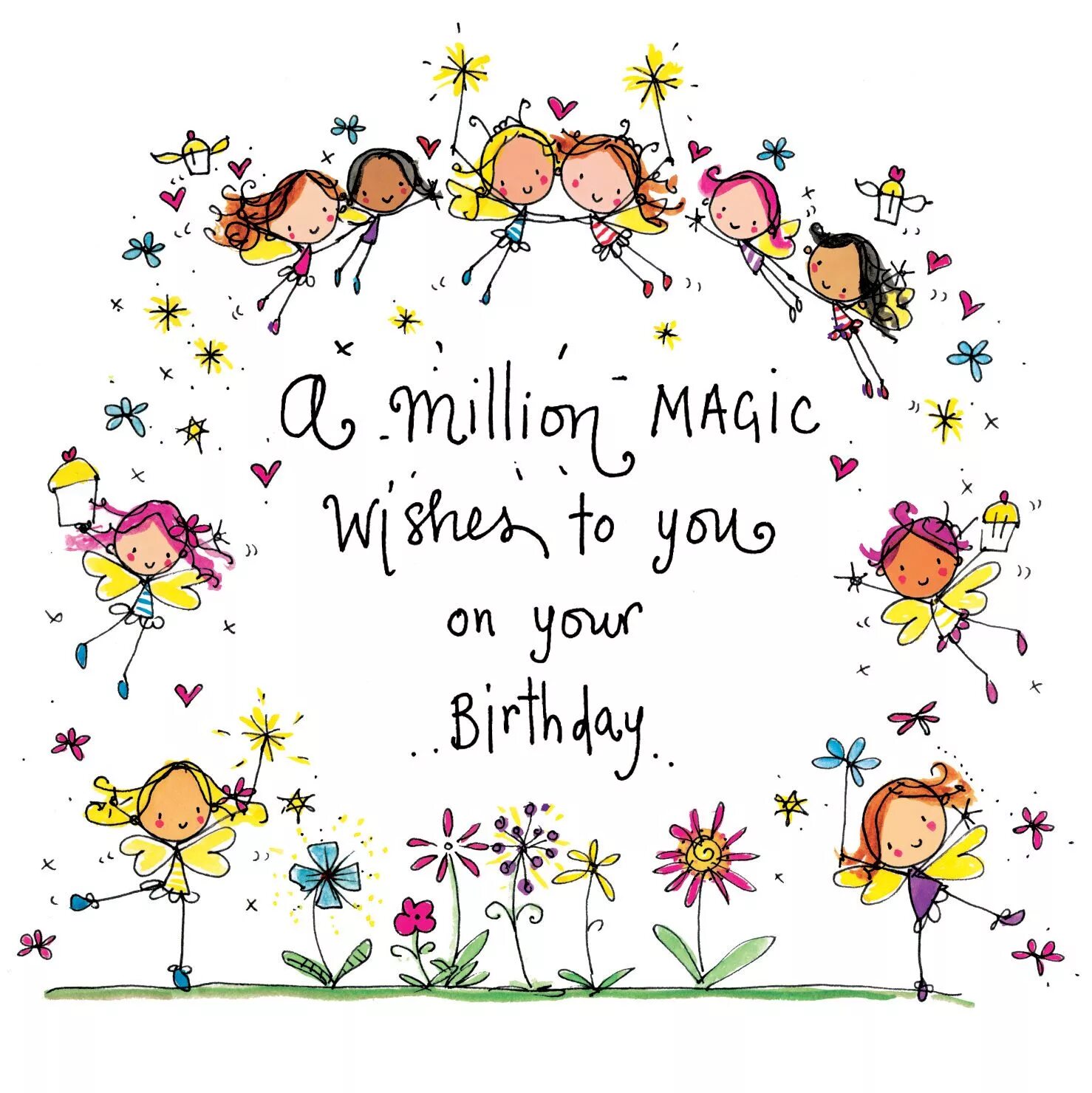 Картинка с днем рождения на английском A million magic wishes to you on your birthday! Happy birthday greetings, Birthd