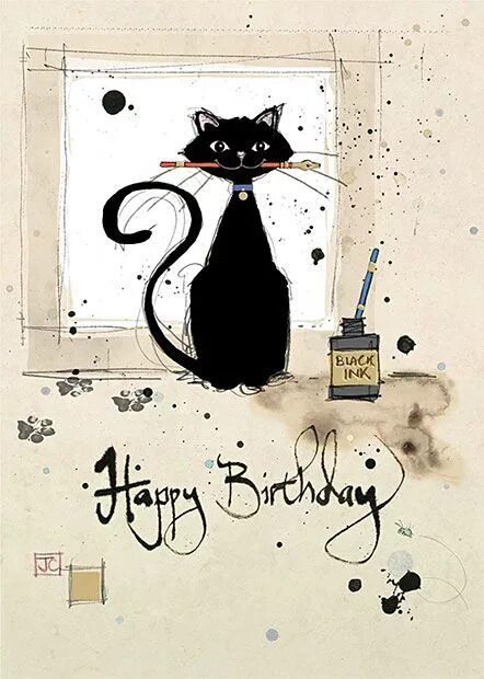 Картинка с днем рождения с котами прикольная Ink Cat Cat birthday, Cat birthday card, Cat art