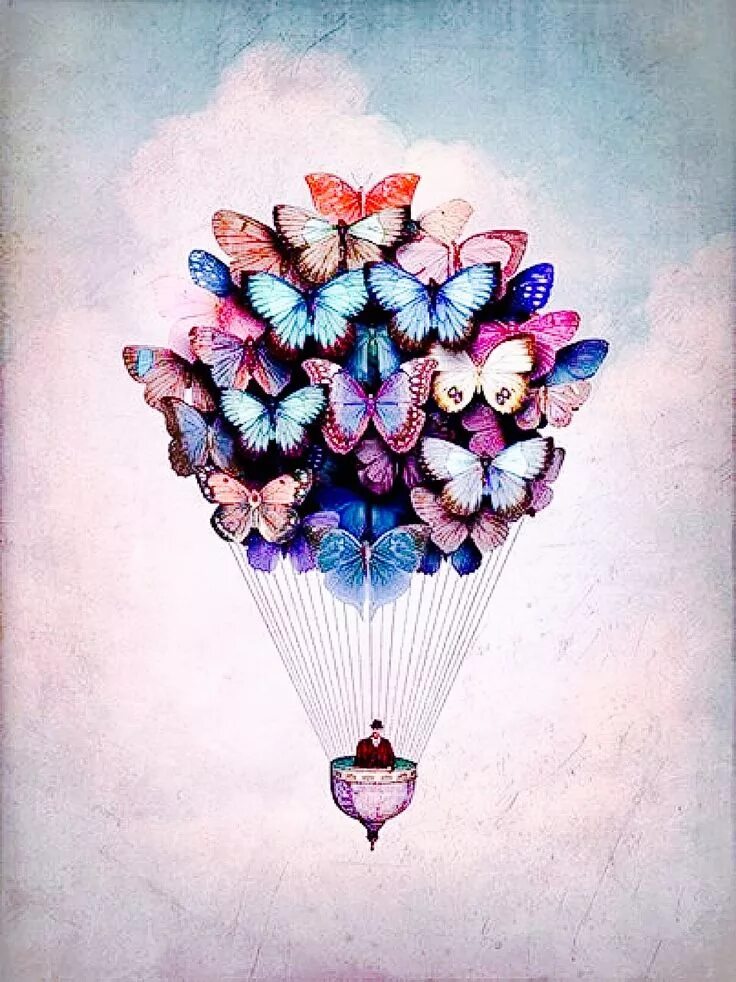 Картинка с днем рождения женщине оригинальная необычная Colorful Butterfly Hot Air Balloon