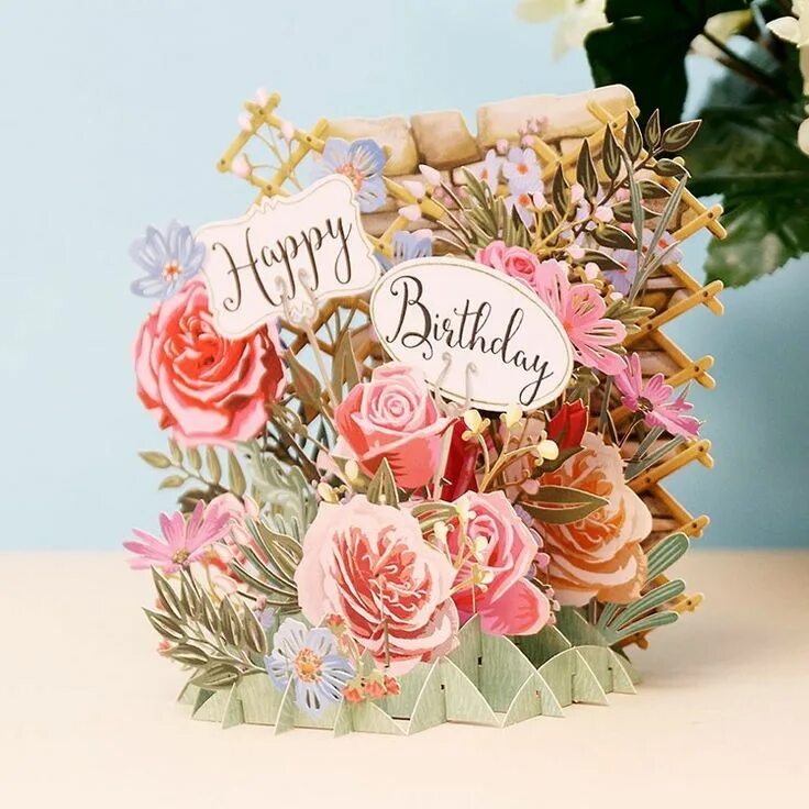 Картинка с днем рождения женщине пинтерест MeAndMcQ "Happy Birthday Flowers" 3D Card Temptation Gifts Flower birthday cards