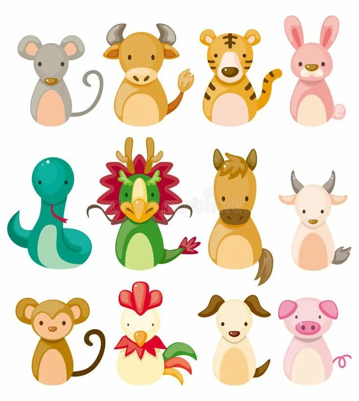 Картинки 12 животных года 12 animal icon set,Chinese Zodiac animal. Illustration , #AFF, #icon, #animal, #