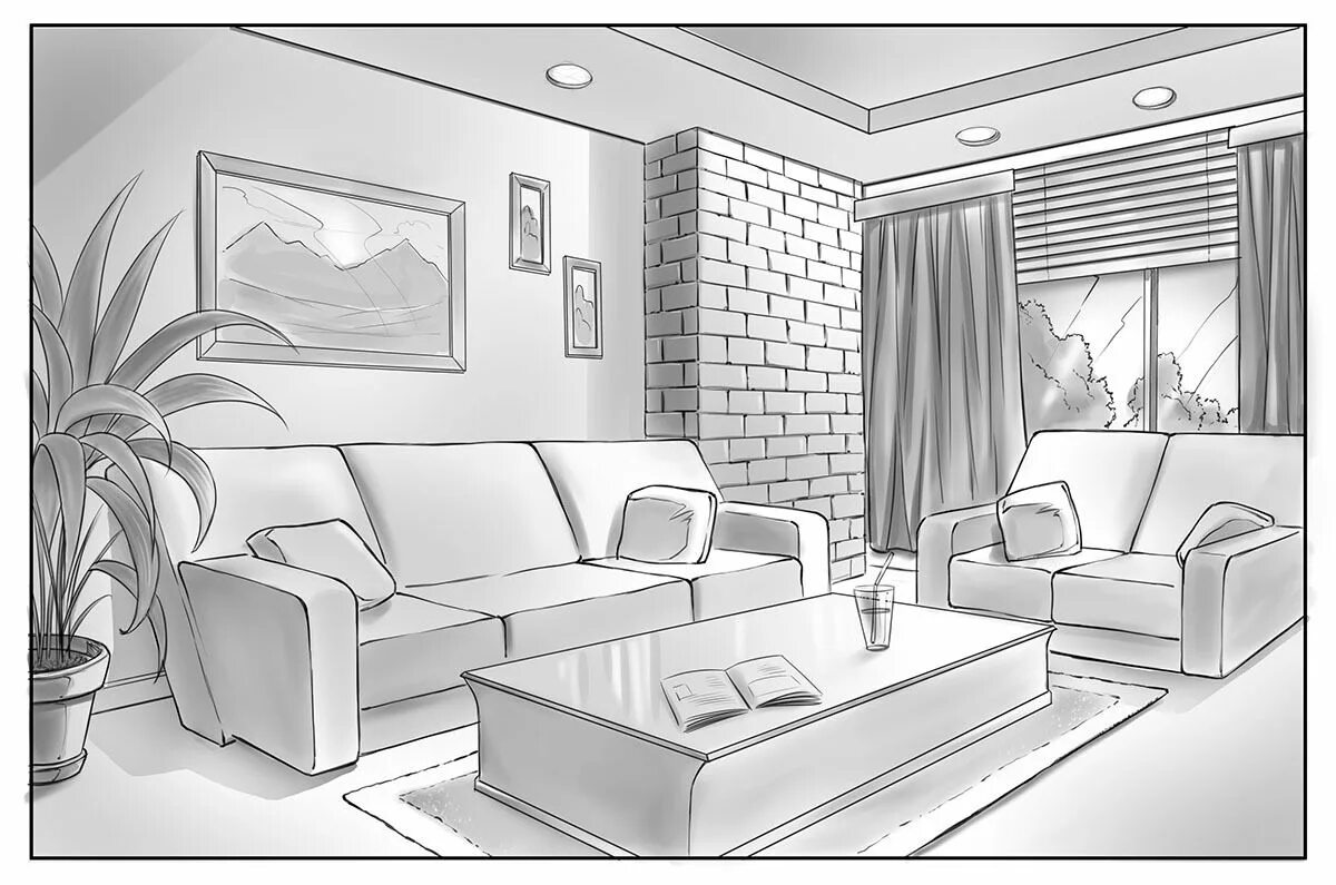 Картинки дизайн интерьера комнаты How to Draw Backgrounds in Perspective with Basic Steps Interior design layout, 