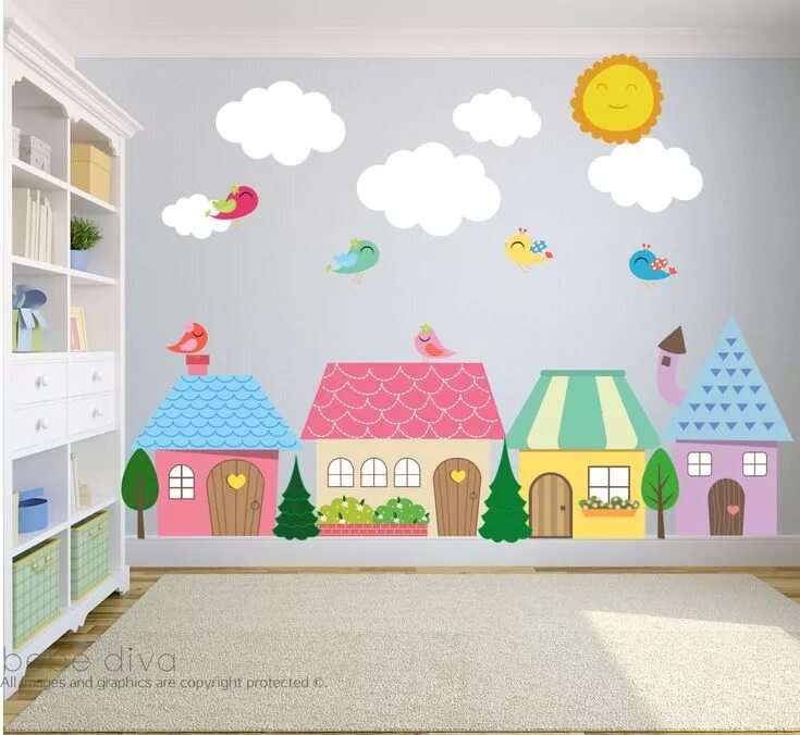 Картинки для детского сада оформление стен Stadt Wandtattoo XL Kinderzimmer Wandtattoo Wandaufkleber Etsy Baby wall decals,