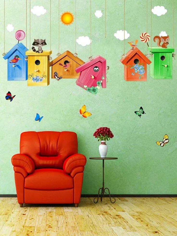 Картинки для детского сада оформление стен Cartoon Birdcage Wall Sticker Kids rooms diy, Wall stickers murals, Wall sticker
