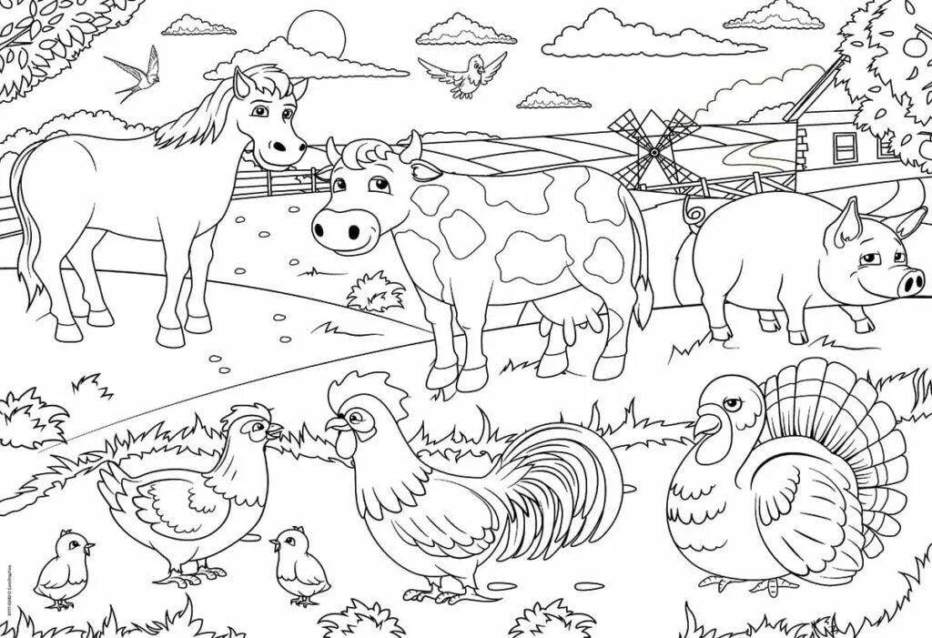 Картинки для раскрашивания домашние животные Farm Animals Coloring Pages - 100 Free Coloring Pages for Kids in 2024 Farm anim