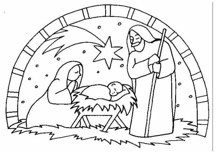 Картинки для срисовки рождество Coloriage sur la crèche de Noël, l'enfant jésus, la nativité - La Classe de Myli