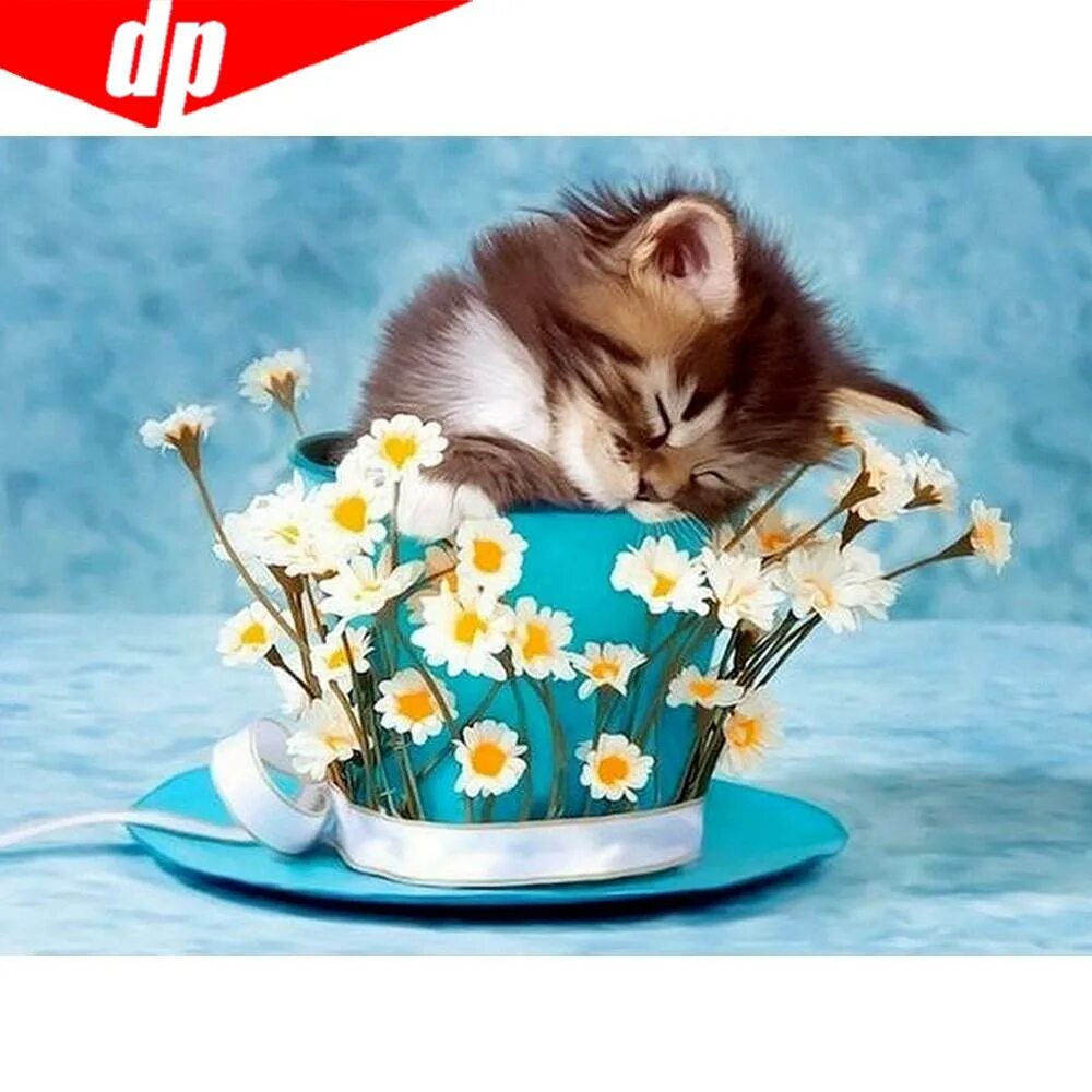Картинки доброе утро необычные красивые с котиками 5D DIY Diamond Painting Animal Diamond Embroidery Cup Flower And Cat Picture Of 