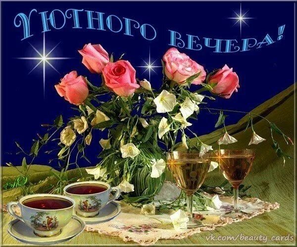 Картинки добрый вечер переслать Фотографии на стене Анны Table decorations, Cards, Alcoholic drinks