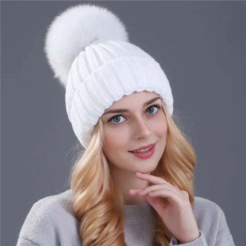 Картинки фото шапки Xthree mink and fox fur ball cap pom poms winter hat for women girl 's hat knitt