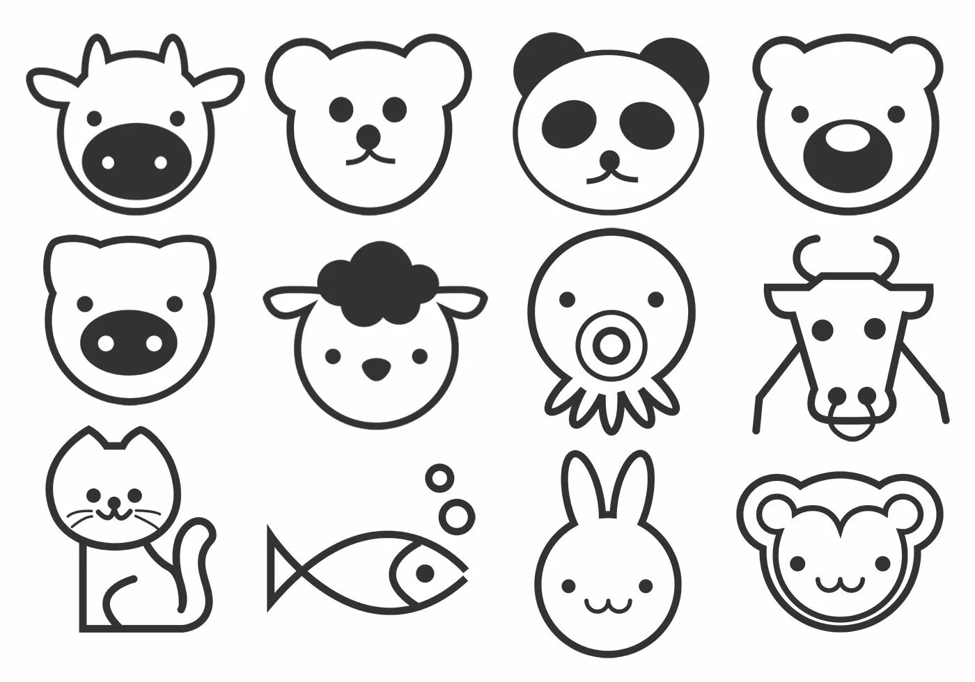 Картинки легких маленьких животных Outline Cute Animals Vector Pack 80285 Vector Art at Vecteezy