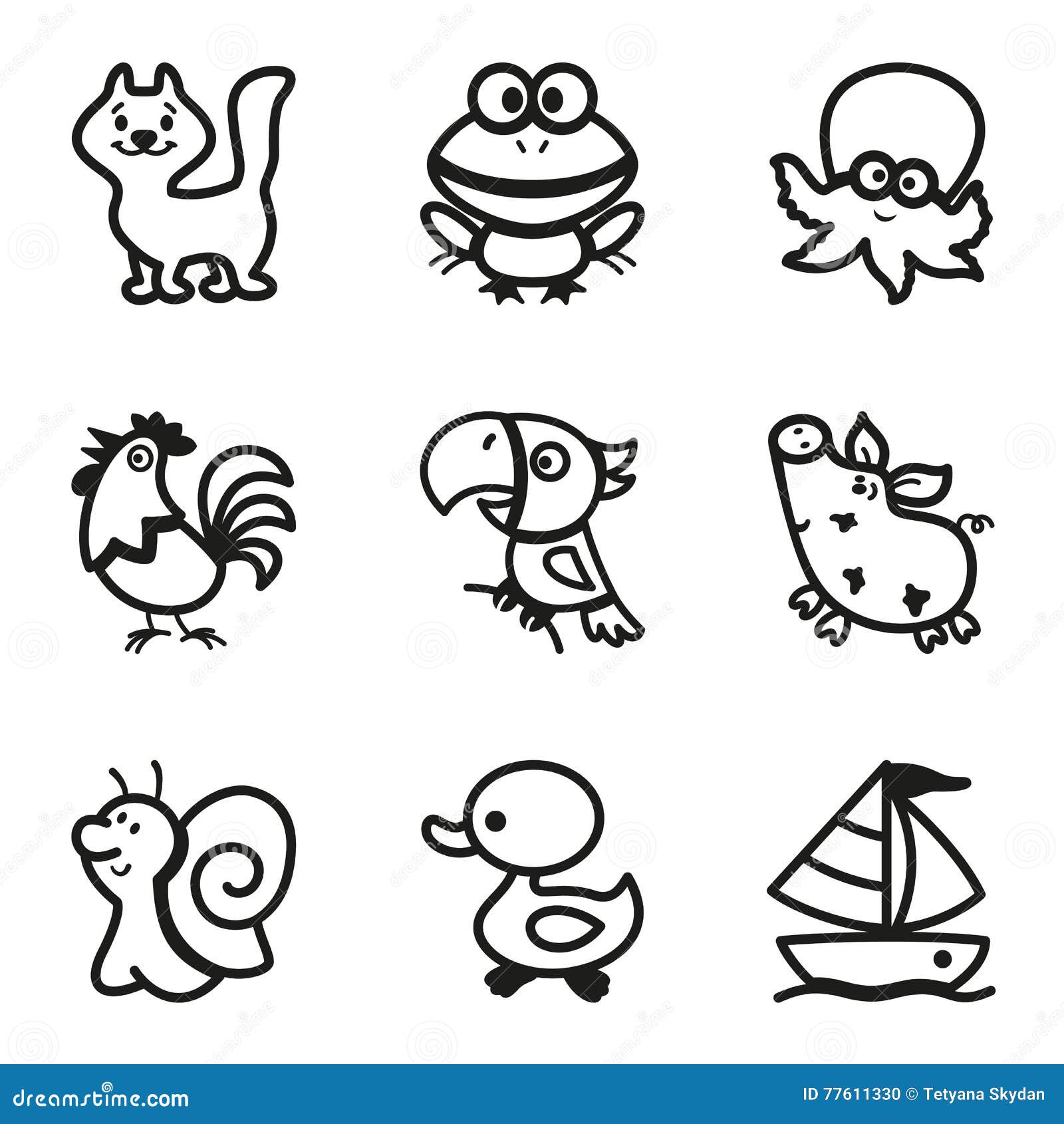 Картинки легких маленьких животных Easy Coloring Drawings of Animals Icon Set Stock Illustration - Illustration of 