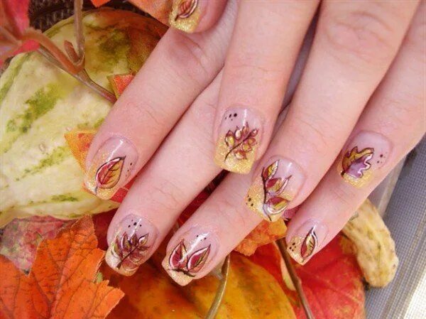 Картинки маникюр осень Autumn Leaf Nails Fall nail art, Fall nail designs, Thanksgiving nail art