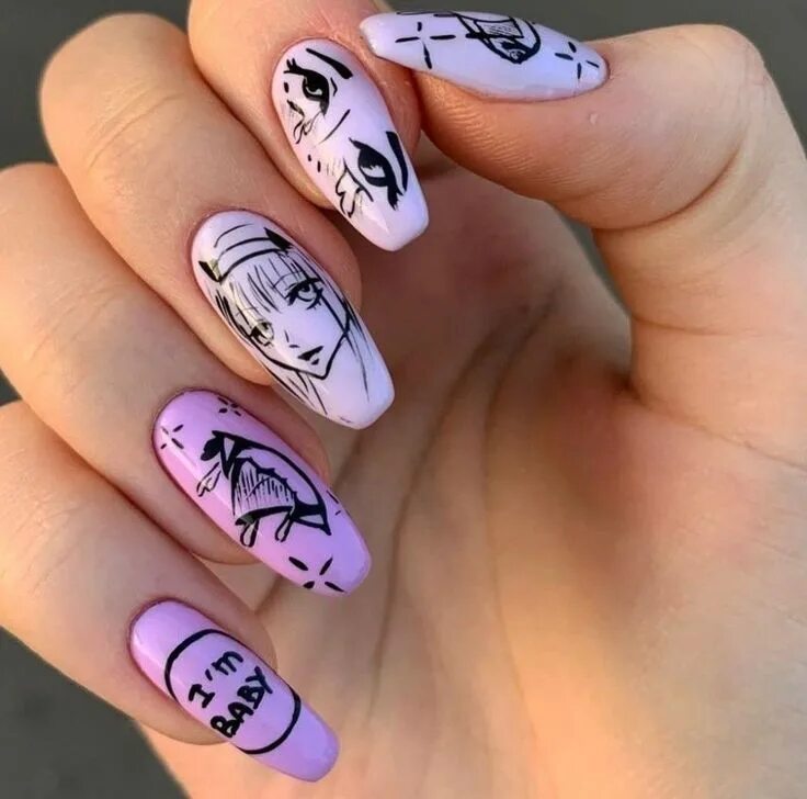 Картинки маникюр с рисунком purple anime nails Дизайнерские ногти, Гелевые ногти, Ногти