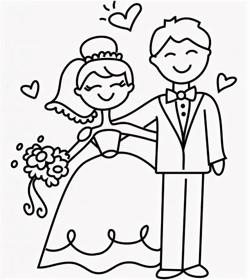 Картинки на годовщину свадьбы для печати Happy and Fun Bride and Groom Printable Coloring Picture Wedding coloring pages,