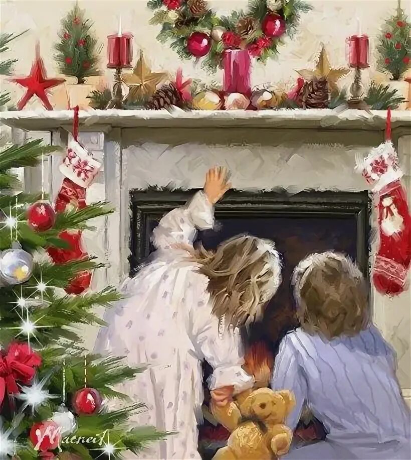 Картинки на тему рождество Girl And Boy Looking Up Chimney by The Macneil Studio Christmas in heaven, Light