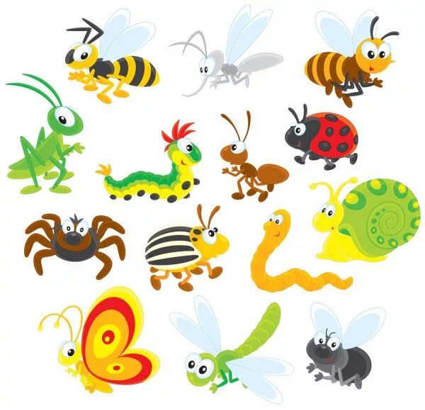 Картинки насекомые животные для детей Funny Cartoon Insects vector set 13 - Vector Animal free download Bugs and insec