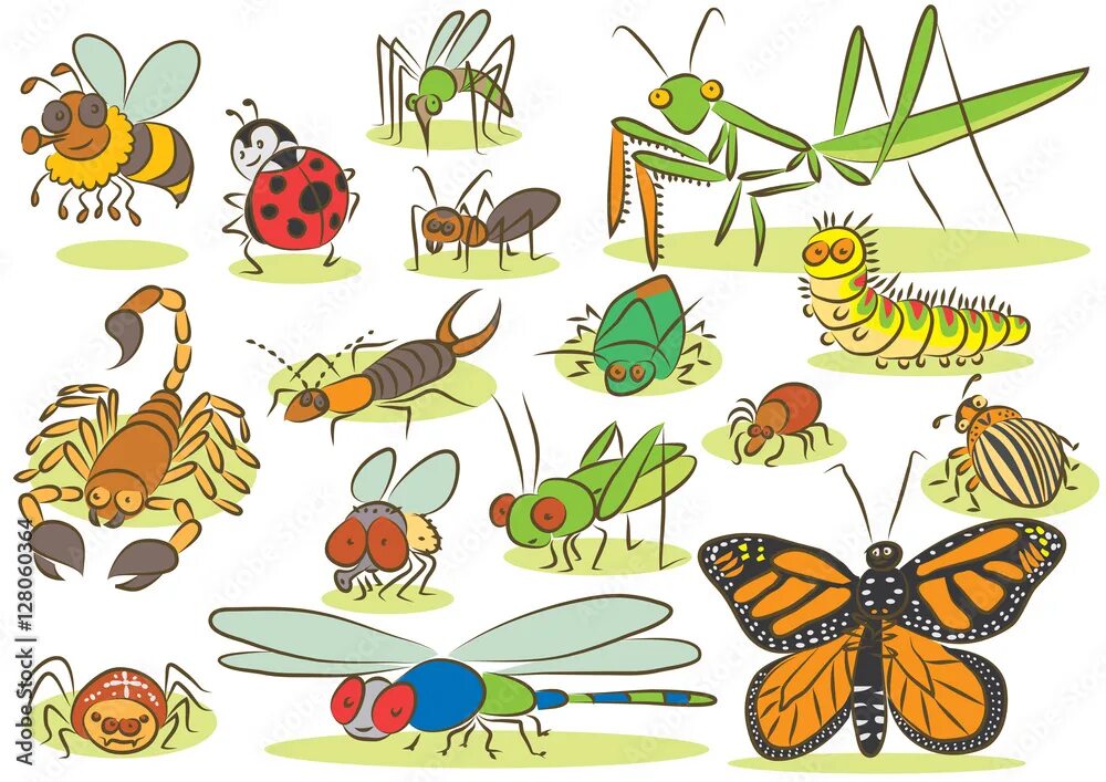 Картинки насекомые животные для детей Insects animals kids drawings Векторный объект Stock Adobe Stock