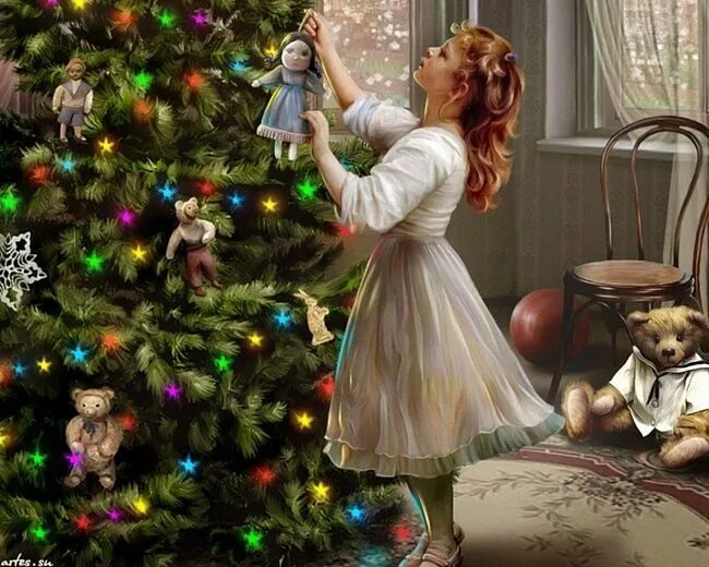 Картинки новый год девочке Pin on Живопись( дети) Christmas, Christmas love, Christmas images