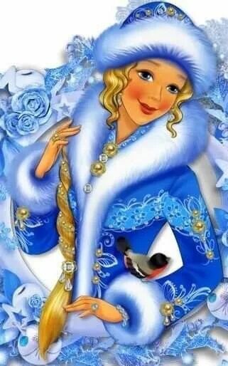 Картинки новый год снегурочка Christmas Sketch: Woman with Bird and Snowflakes