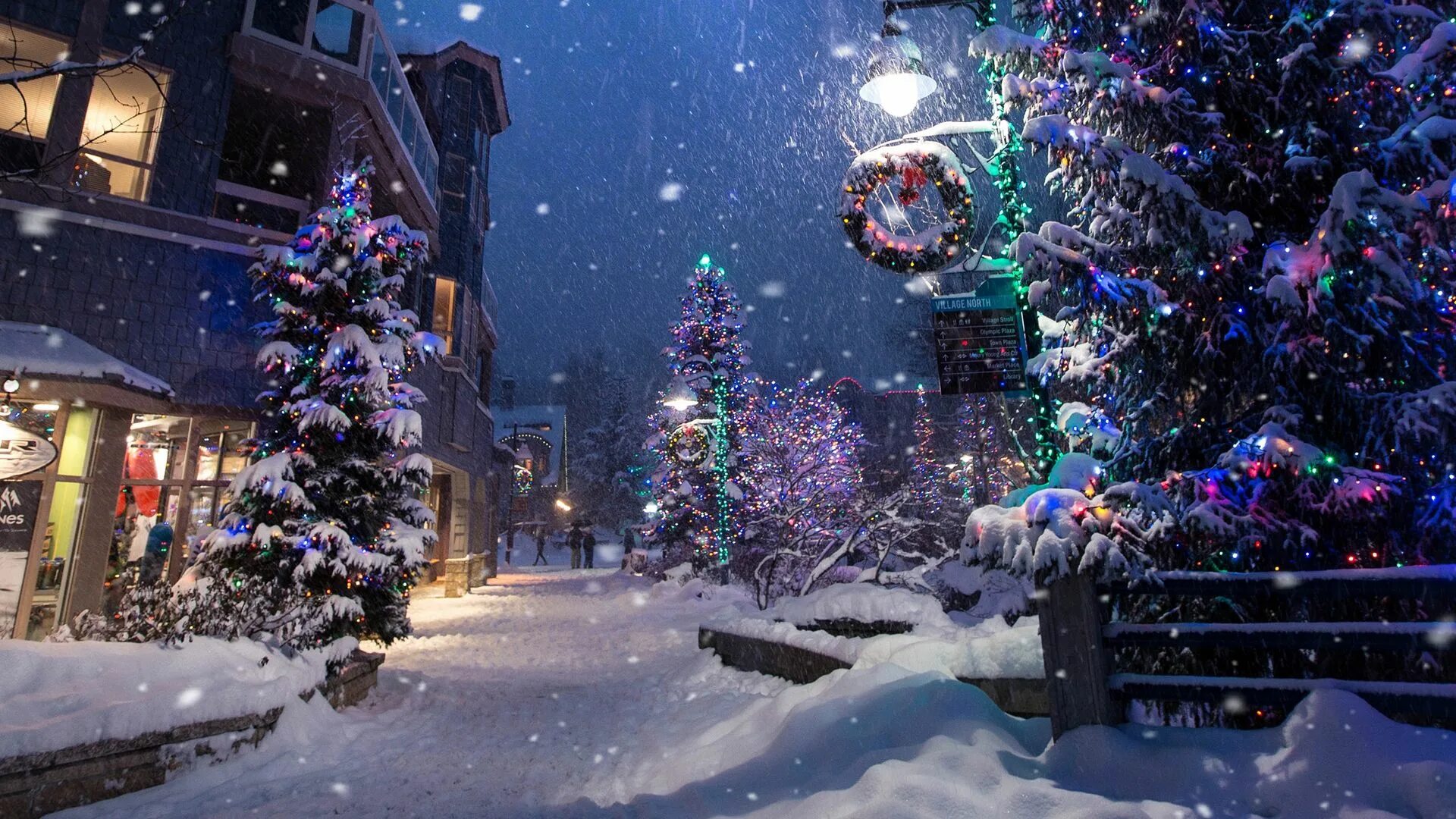 Картинки обои новый год Download wallpaper 1920x1080 christmas, new year, winter, street, snowfall, mood