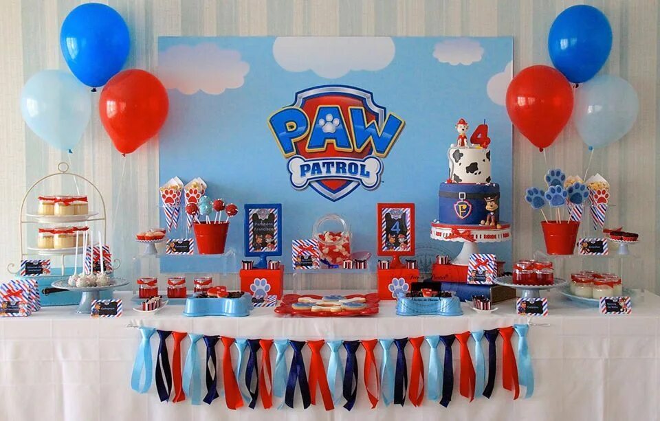 Картинки оформление детского дня рождения Paw Patrol 4th Birthday Party Como decorar un cumpleaños, Fiesta de la patrulla 