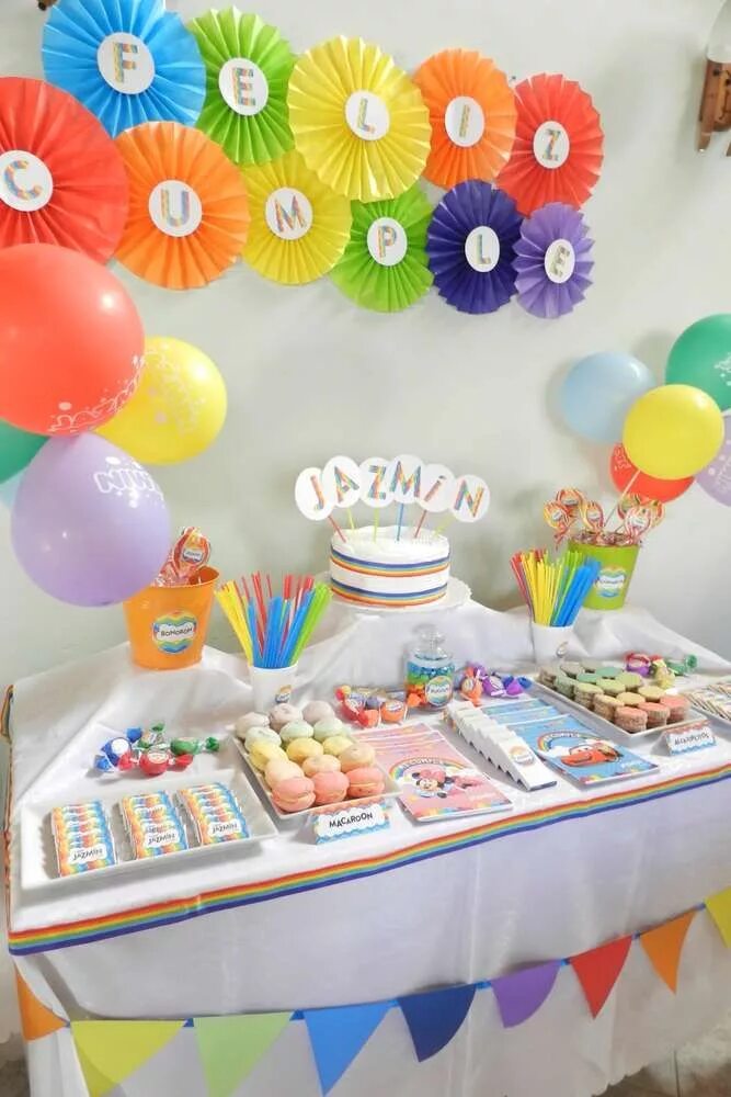 Картинки оформление детского дня рождения Rainbow Birthday Party Ideas Photo 25 of 38 Rainbow birthday, Rainbow birthday p