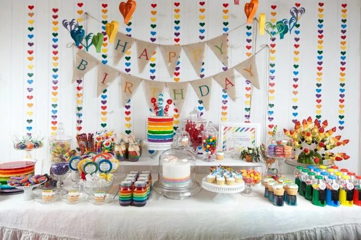 Картинки оформление детского дня рождения Vintage Rainbow Party Rainbow birthday, Rainbow parties, Rainbow birthday party