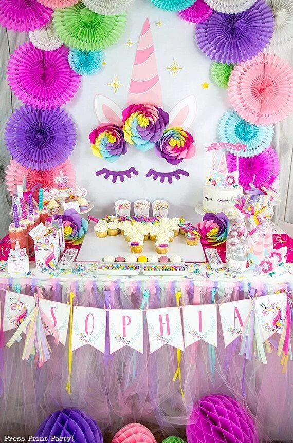 Картинки оформление детского дня рождения Paper Flowers, Unicorn Backdrop SVG, Rainbow Unicorn Party, Giant Paper Flowers,