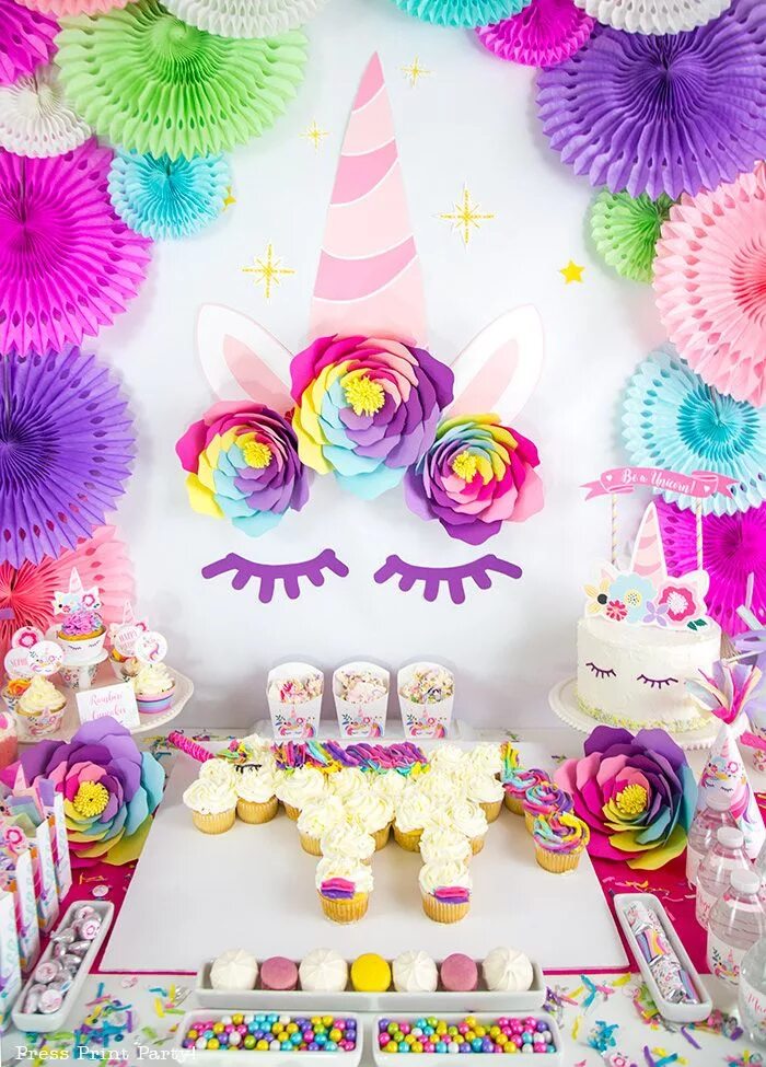 Картинки оформление детского дня рождения Truly Magical Unicorn Birthday Theme Decorations Easy DIY Ideas - Press Print Pa