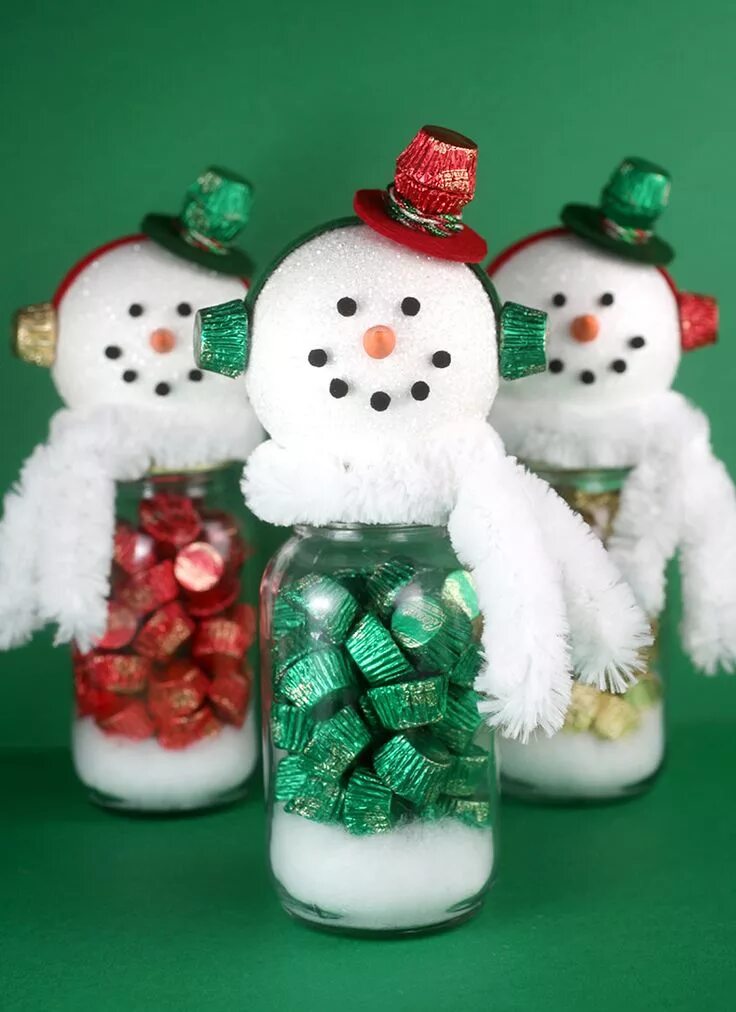 Картинки поделки на новый год REESE’S Miniatures Snowman Candy Jars - Bakerella Christmas candy jars, Christma