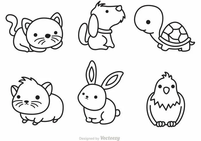 Картинки раскраски маленькие животные Cute Pets Outline Vector Pet animals drawing, Animal line drawings, Outline draw