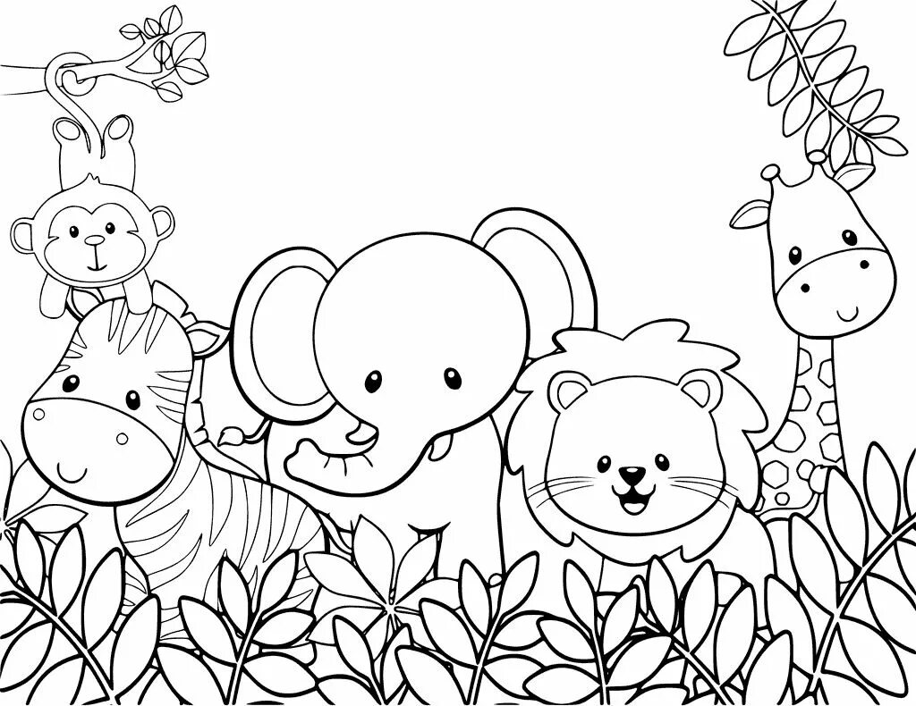 Картинки разукрашки животные Baby Animal Coloring Pages for Kids 2019 K5 Worksheets Zoo coloring pages, Jungl