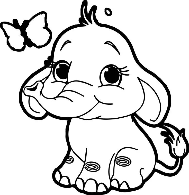 Картинки разукрашки животные nice Butterfly Elephant Coloring Page Elephant coloring page, Baby coloring page