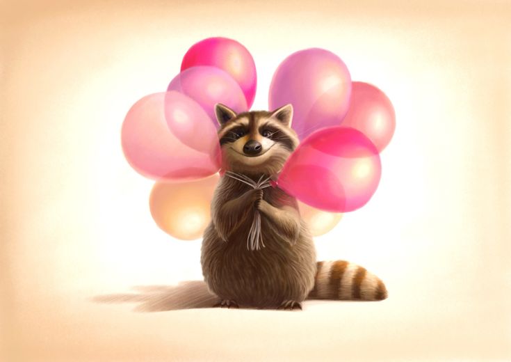 Картинки с дне рождения милый Lion&Raccoon-3 Raccoon, Creative professional, Illustration